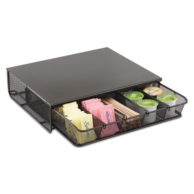 Safco Coffee and Sugar Organizer 3274BL Hospitality Tray, Home, Office, & Hotel, 1 Drawer, Black, 12"W x 11"D x 3 Â¼"H - Image 1